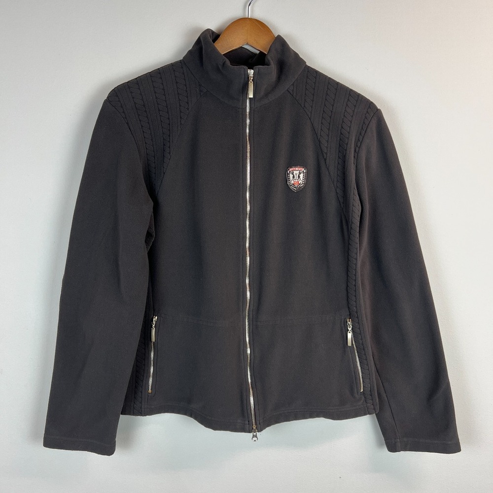 Escada Sport Fleece‎ Jacket Womens Large Brown Full Zip Up Zipped Pockets Casual